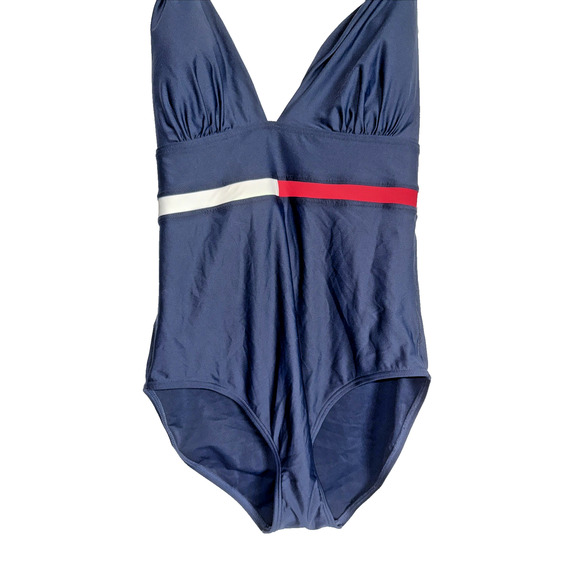 Tommy Hilfiger Sz 10 One Piece Halter Swimsuit Traditional Red White Blue Preppy - Picture 3 of 9